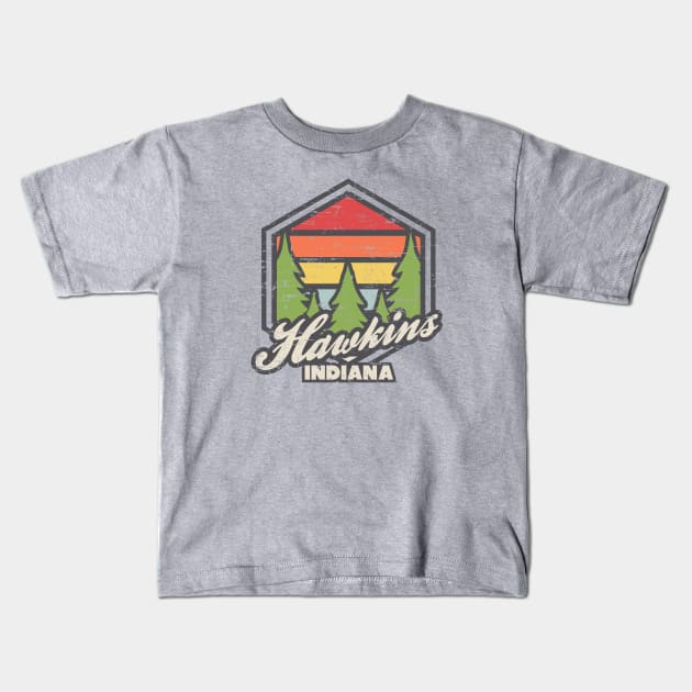 Retro Badge Hawkins Indiana Kids T-Shirt by rojakdesigns